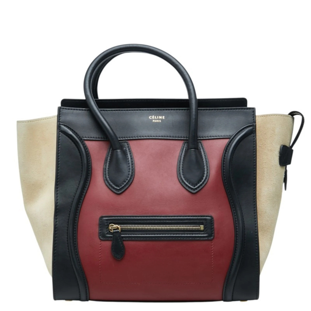Celine Luggage Mini Shopper Handbag Tote Bag 165213 Bordeaux Beige Black Leat...
